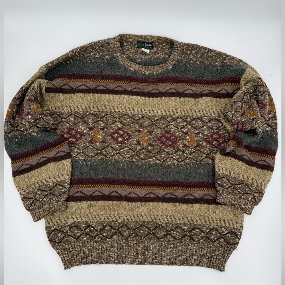 Vintage Tris Line Italian 90s Grandpa Patterned Sweater - Men’s Size Large